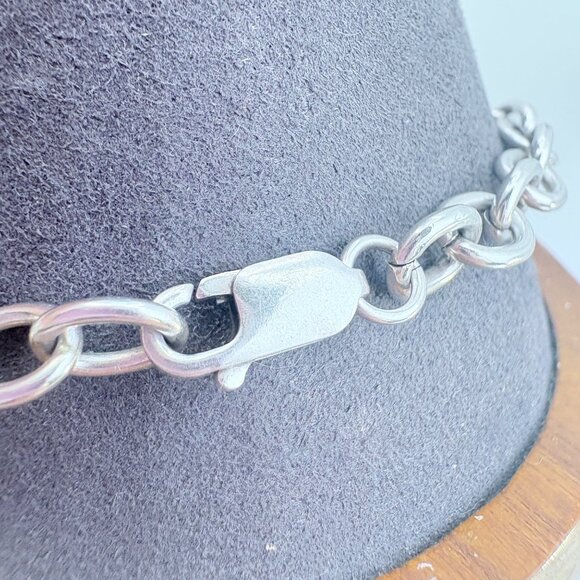 VTG Sterling Silver 925 Heart Tag Round Link Chain Bracelet Size 8.5" Length - Picture 3 of 9